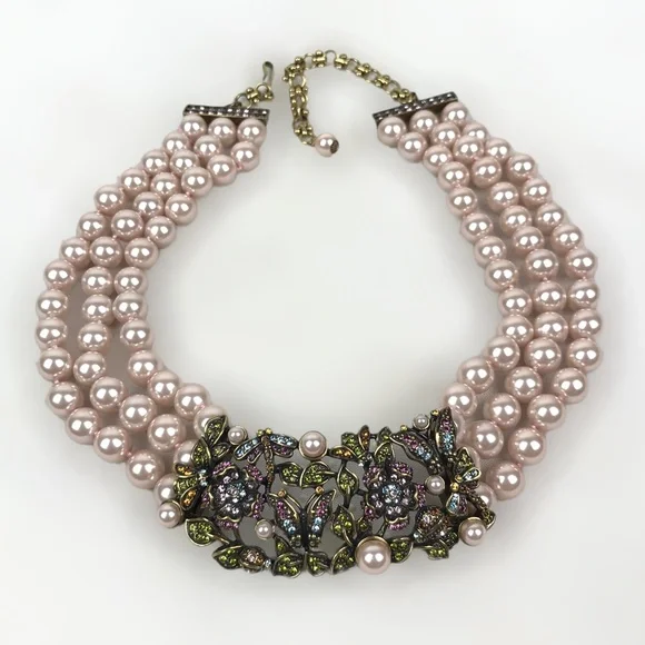 SOLD. Heidi Daus RARE Secret Garden Swarovski Crystals Simulated Pearls Necklace - Picture 1 of 12